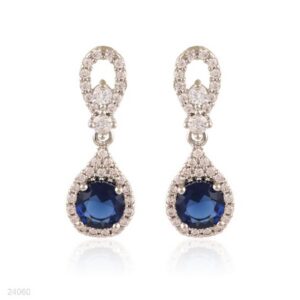 FEMININE CIRCLE DROP SILVER BLUE EARRINGS