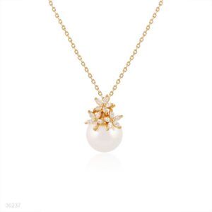 PENDANT ZIRCON FLOWER, GOLD/CLEAR PEARL