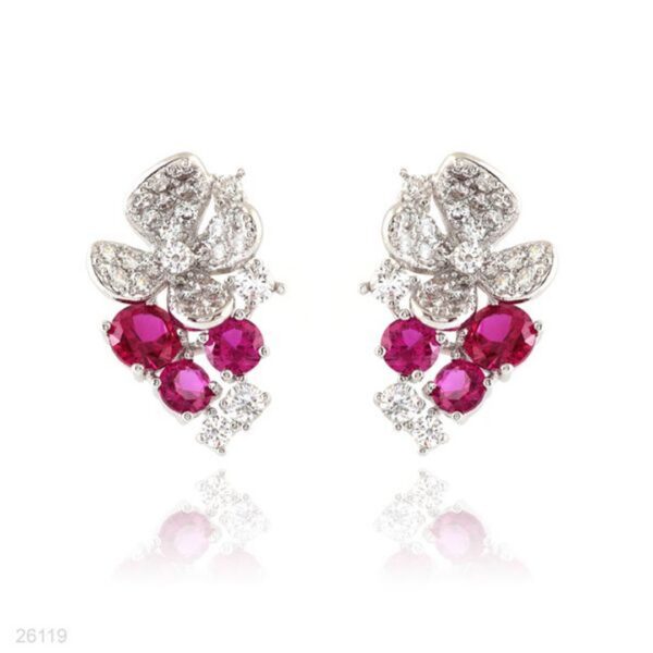 BLOSSOMING RED FLOWER SILVER EARRINGS